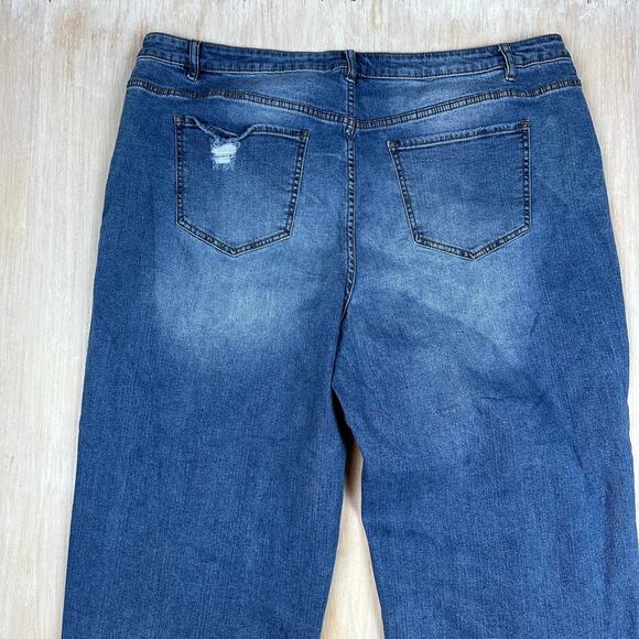 Eloquii Distressed High Rise Relaxed Straight Leg Casual Blue Denim Jeans 22 - Picture 8 of 16